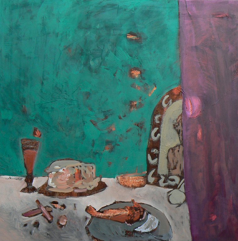 Nature morte au hareng - 100x100 - huile sur toile